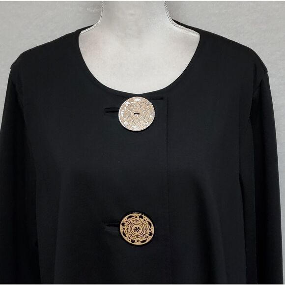VINTAGE Black Large Button Scoop Neck Flare Sleeve Lightweight Swing Coat - Picture 3 of 10